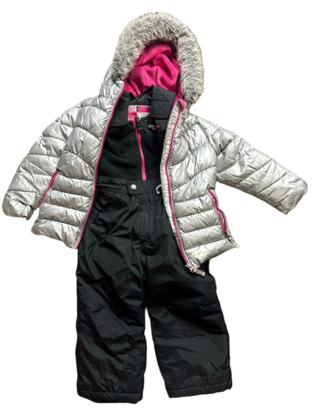 Girls 32 Degrees Puffer Snow Suit Set 4T Silver Black